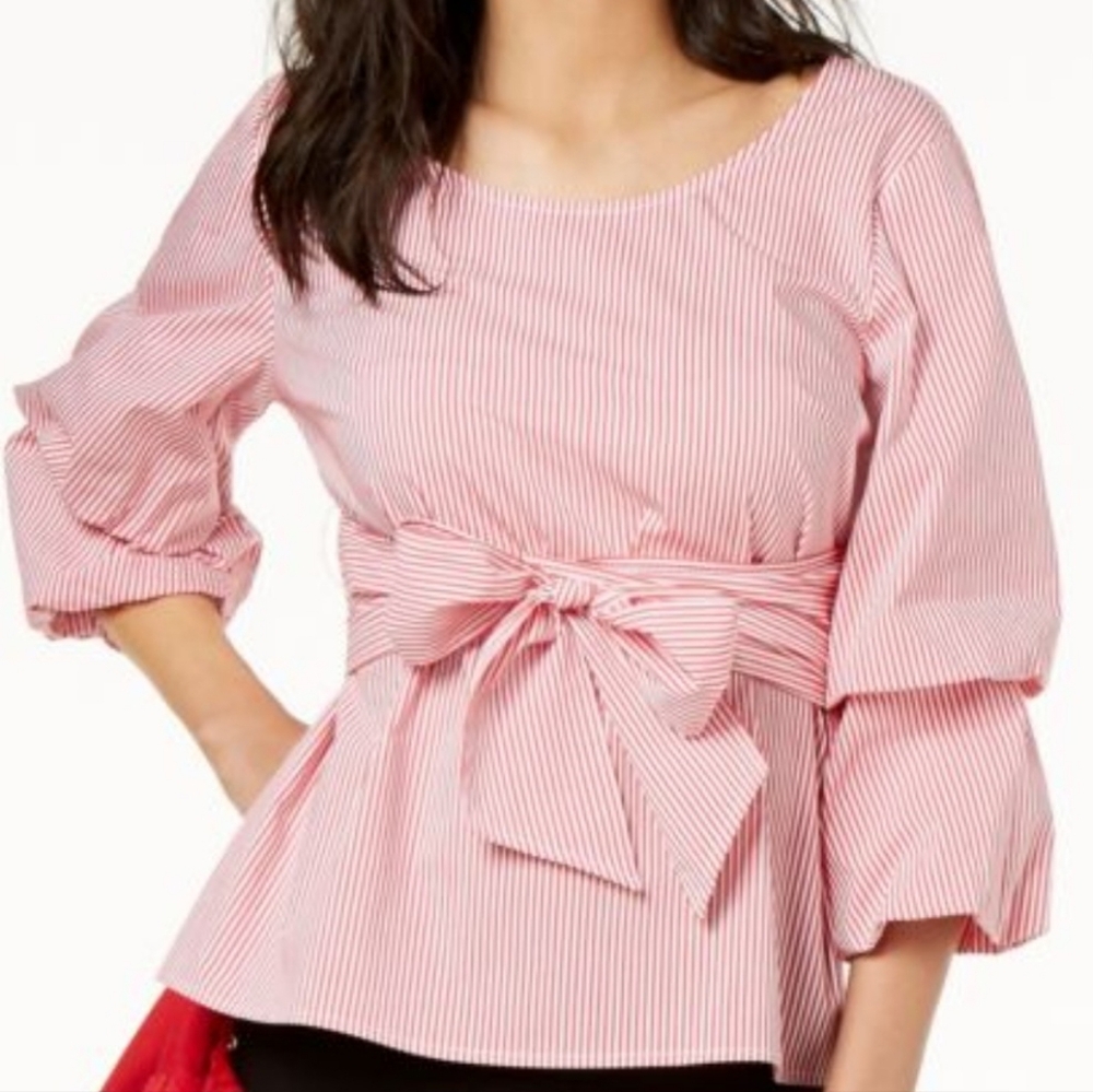 Wrap Bow Striped Blouse Shirt Top Women's XS I.N.C International Concepts Barbie